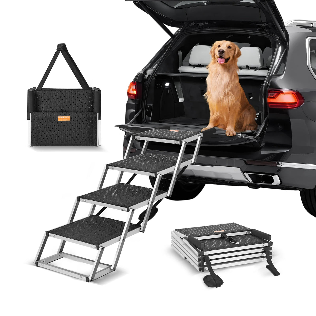 SucceBuy Dog Car Steps Folding Portable Pet Steps Lightweight Aluminum