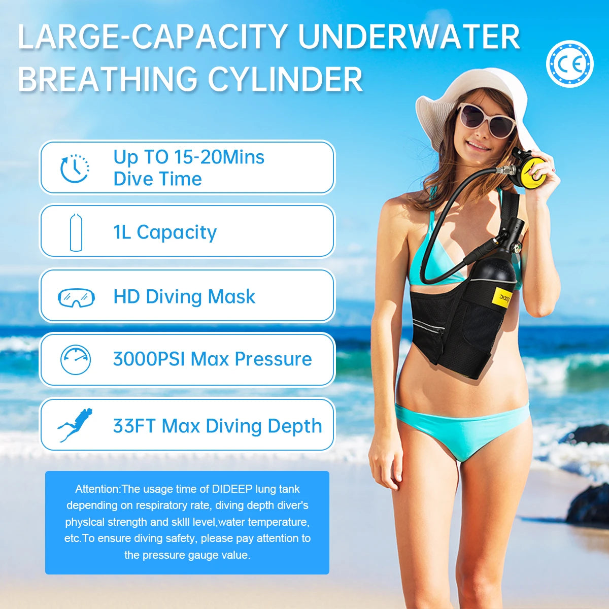 DIDEEP 1L Mini Scuba Tank Set With Portable Hand Pump