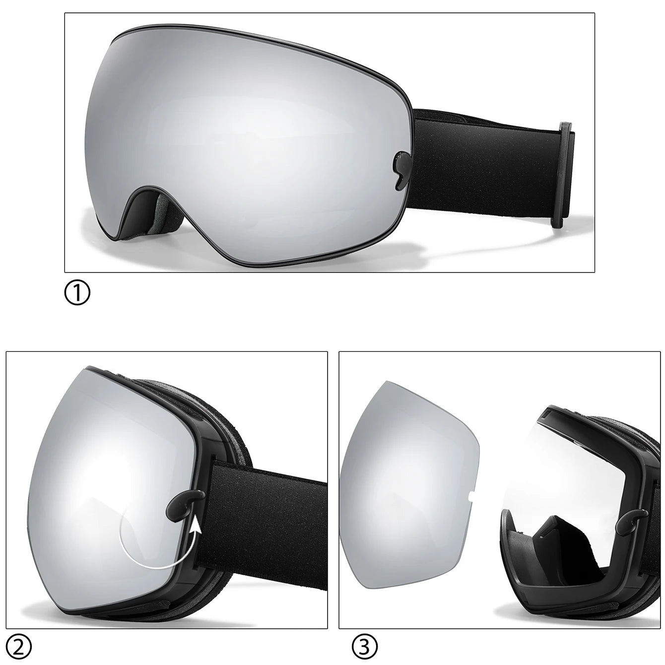 Unisex UV400 Anti Fog Ski Goggles With Polycarbonate Tpu Frame